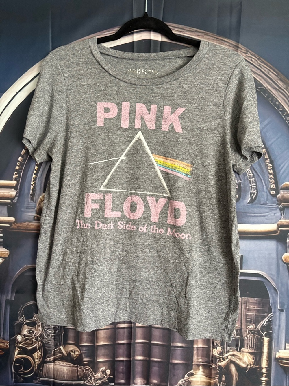 Pink Floyd Gray Tee with Pink Logo and Rainbow Prism